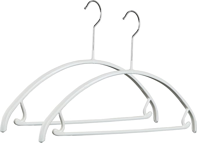 Mawa Non Slip Metal Clothing Hanger, Smooth Shoulder Support with Skirt Hooks, Model 42-U,Set of 2, White