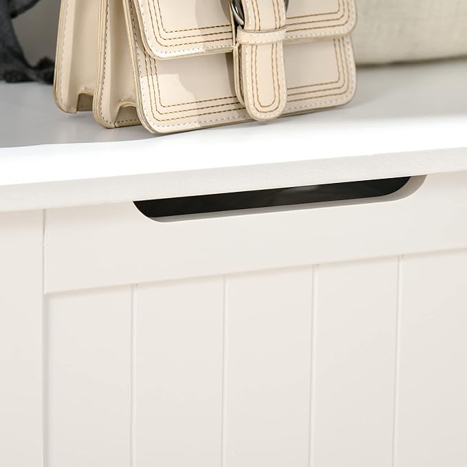 HOMCOM Hall Tree with Bench and Shoe Storage, 3-In-1 Entryway Bench with Coat Rack, 4 Hooks and Flip Top Storage Compartment, White