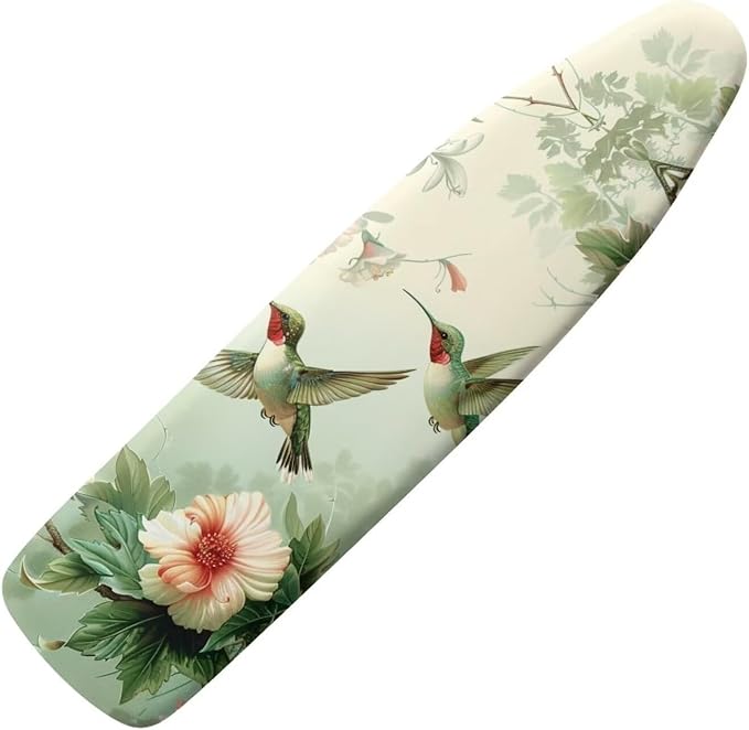 Hummingbird Floral Ironing Board Cover Resist Scorching and Staining, 15x54 Heavy Duty Iron Pad Covers Standard Boards with Elastic Edges