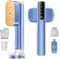 MIYOKO 2-in-1 Portable Steamer for Clothes, 1200W, 15s Fast Heat-Up, 280ml Two Water Tanks Travel Handheld Garment Steamer, Upgraded 4 Steam Iron Modes for All Fabrics, Only for 110-120V, Blue Gold