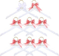 Bride Bridal Bridesmaid Hanger with Maid of Honor White Wooden Wedding Dress Hanger with White Bow and Pink Blue Bow for Bridal Party Shower Wedding Gift(Pink)
