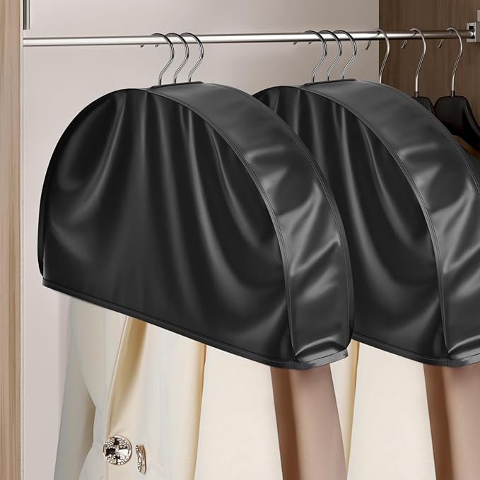 Univivi 12 Inch Satin Shoulder Covers for Clothes (Set of 4) Breathable Shoulder Garment Dust Cover Closet Suit Protects for Suit, Coats, Jackets - Black