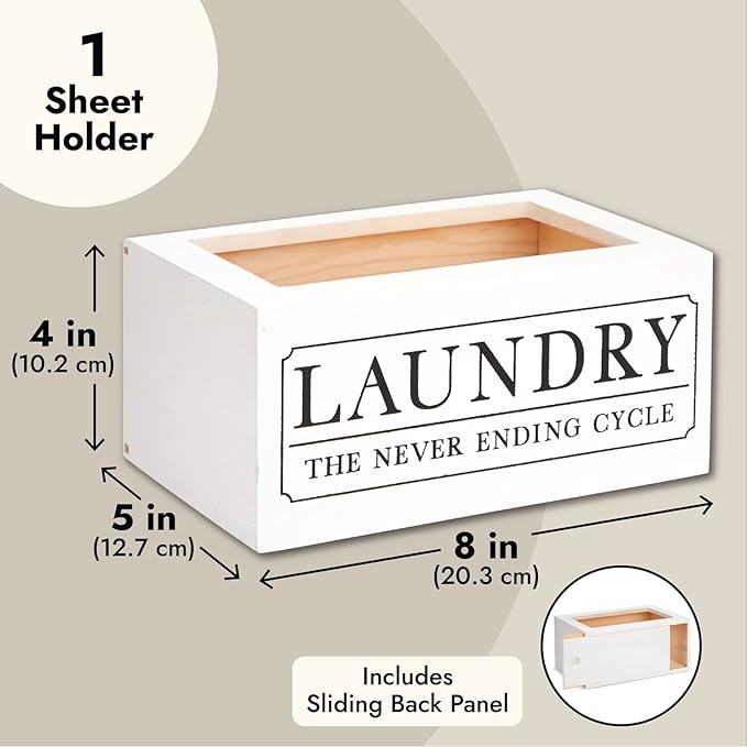 Farmlyn Creek Wood Dryer Sheet Holder - Farmhouse Laundry Pod Holder & Dryer Sheet Box Cover - Hinged Lid Organizer Box - Room Decor & Laundry Room Organization - White, 8 x 5 x 4 in, 120 Count