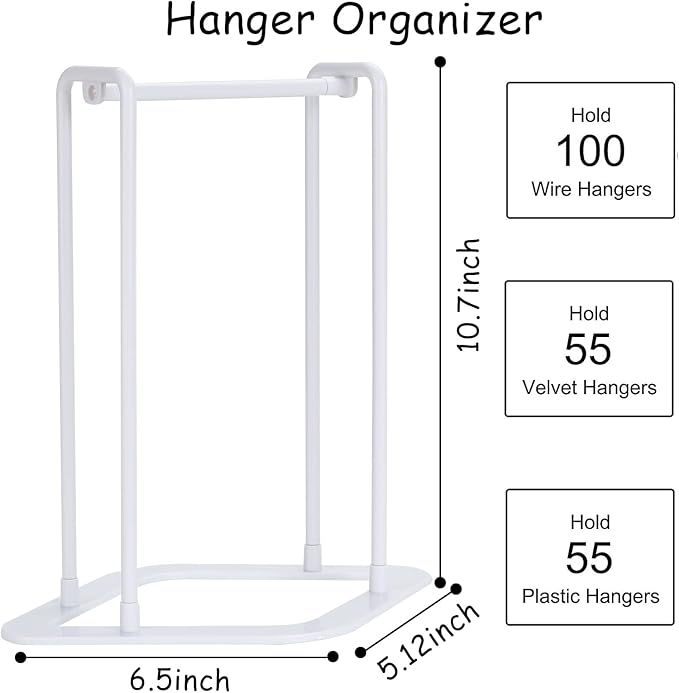 Hanger Stacker Holder Stand, White Plastic Hangers Rack Storage for Closet and Laundry Room Organization
