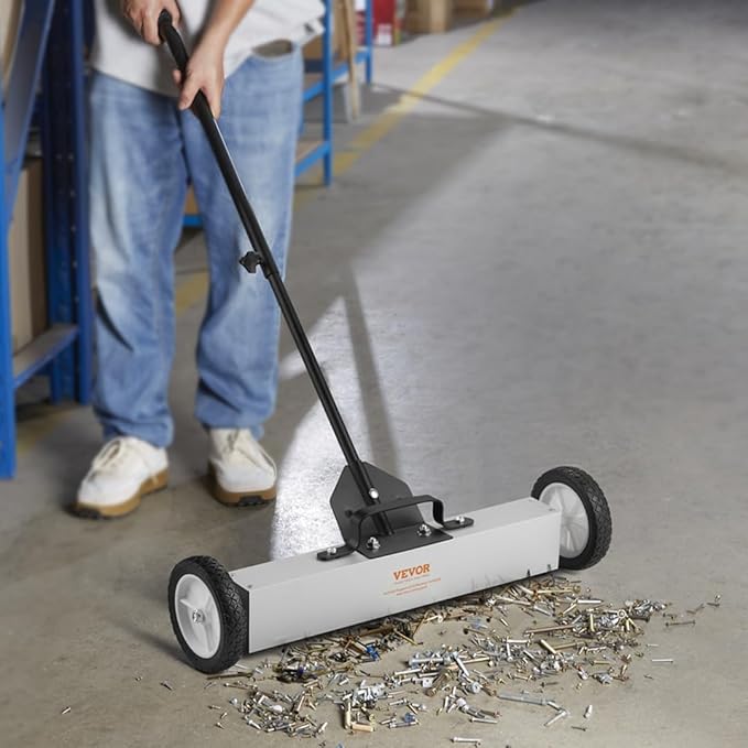 VEVOR Rolling Magnetic Sweeper with Wheels, 50Lbs 24-inch Large Magnet Pickup Lawn Sweeper with Telescoping Handle, Push-Type Magnetic Pick Up Sweeper, Easy Cleanup of Workshop Yard Garage