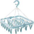 Laundry Hanger, with 32 Clips Foldable Clothespin Drying Rack for Socks Underwear Bras Scarf S Blue (Blue)