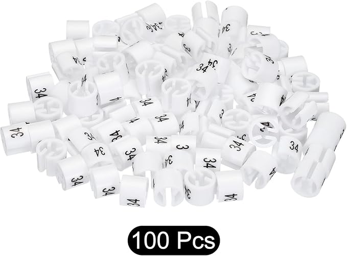 MECCANIXITY Clothes Hanger Marker Colored Hanger Sizer Garment Markers Tag (Number 34, White) for Garment Clothing Color Coding, Pack of 100 Pcs