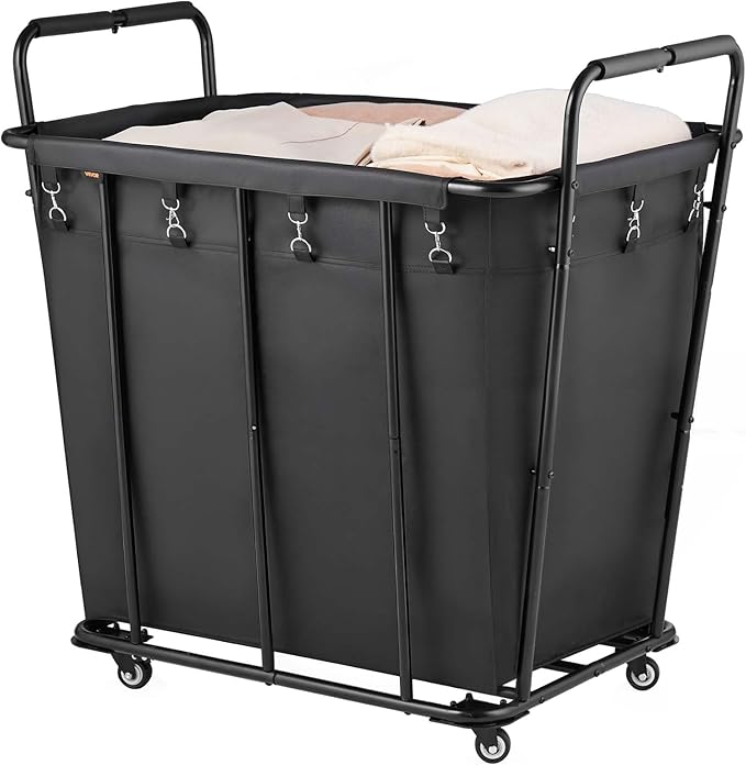 VEVOR Laundry Cart, Rolling Grocery Utility Cart with Waterproof Liner & Swivel Wheels, 260 LBS Large Load Capacity, Heavy Duty Shopping Basket for Laundry, Shopping, Camping, Grocery, Luggage, Black