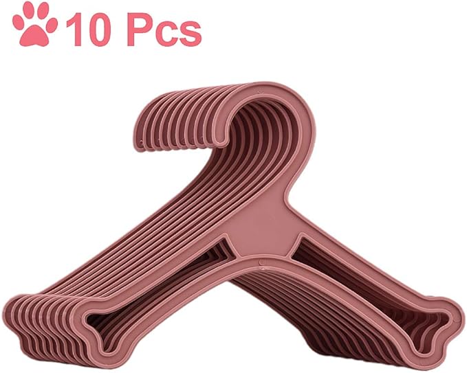 Dog Bone Shaped Puppy Cat Kitten Small Pet Mini Clothes Plastic Hanger Pink or Blue Pack of 10 (Pink)