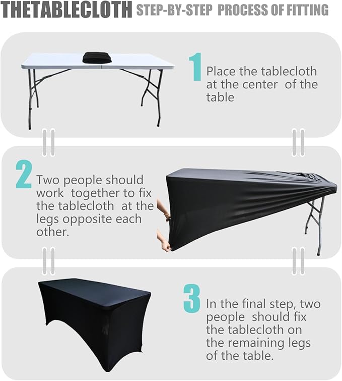 4 Pack - Elegant Black Stretch Spandex Table Cover (48Lx24Wx30H Inches), Non-Iron Fitted Tablecloth for 4-Foot Rectangular Folding Tables -Ideal for Banquets, Weddings & Festivals