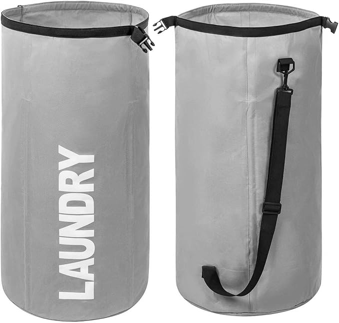 WOWLIVE Extra Large Foldable Laundry Bag Laundry Basket Collapsible Laundry Hamper Backpack Liner Dirty Clothes Hamper Standing Waterproof Hampers for Dorm Room (Gray)