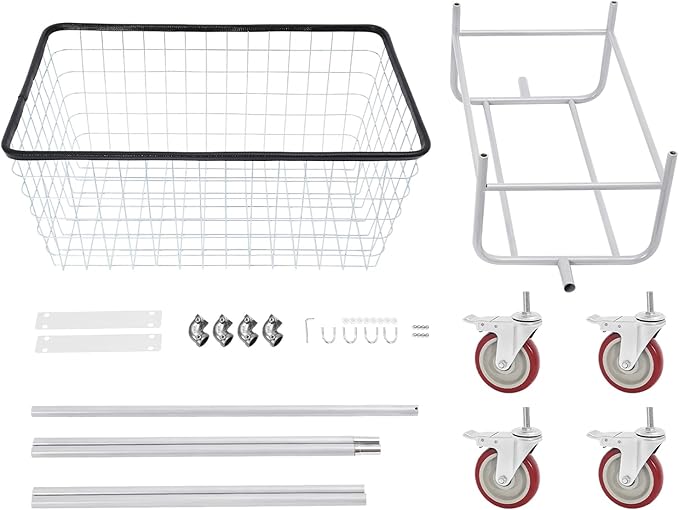 Wire Laundry Cart With Hanging Rack, 2.5 Bushel Wire Laundry Basket with Wheels, Rolling Laundry Hamper with Storage Basket, 28''x22''x67'' Heavy Duty Wire Laundry Basket Cart, 5" Casters