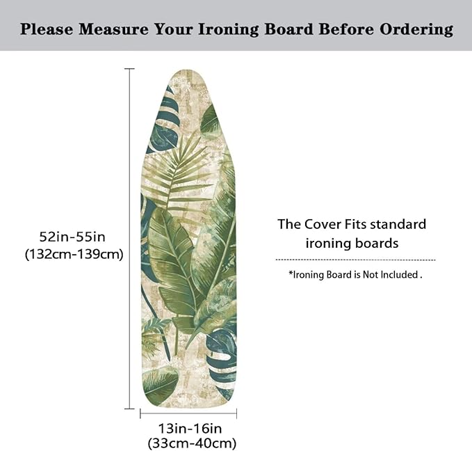 Tropical Palm Ironing Board Cover and Pad 15x54 Standard Size Ironing Board Cover with Elastic Edge for Snug and Secure Fit, Thick and Durable Material