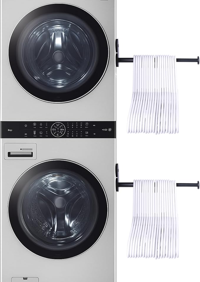 Extendable Magnetic Hanger Holder for Laundry Room, Clothes Hanger Orangizer Rack for Side of Washer or Dryer, Space Saving Laundry Storage, Black Pack of 2