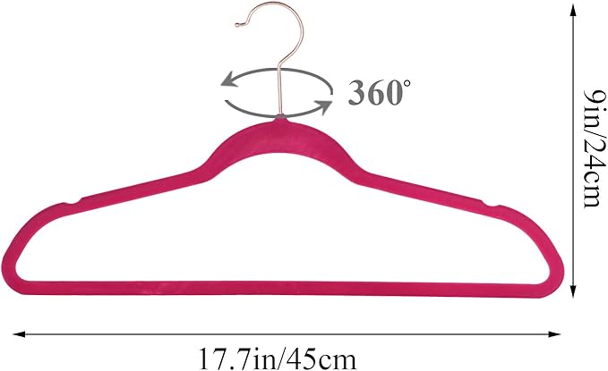 VECELO Premium Velvet Clothes Hangers Suit Heavy Duty (50 Pack)-Non Slip & Space-Saving with 6 Finger Clips & Tie Rack Excellent for Men and Women,Rose Red