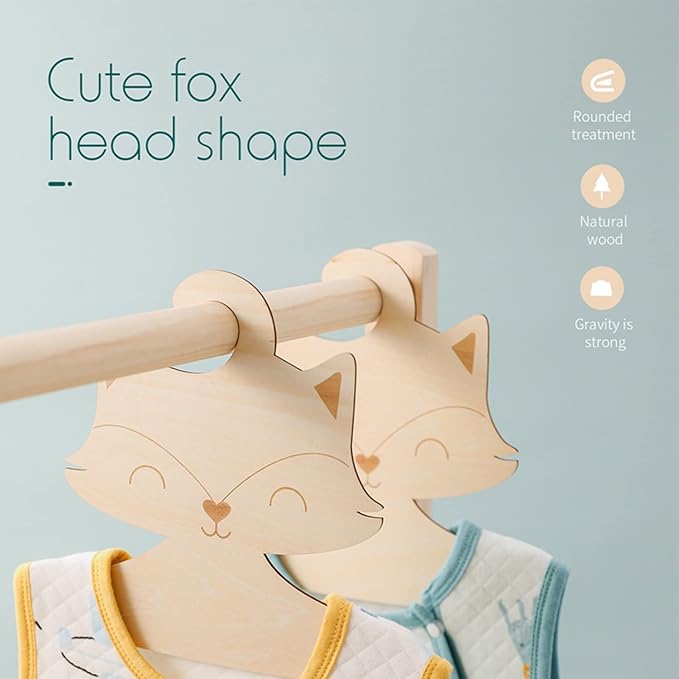 Erice Baby Hangers, 10 Pack Wooden Kids Hanger, Cute Fox Shape, 9 Inch Wood Children Hangers,Creative Coat Hanger for Clothes Suit, Dress, Camisole, Jacket, Pants (10)