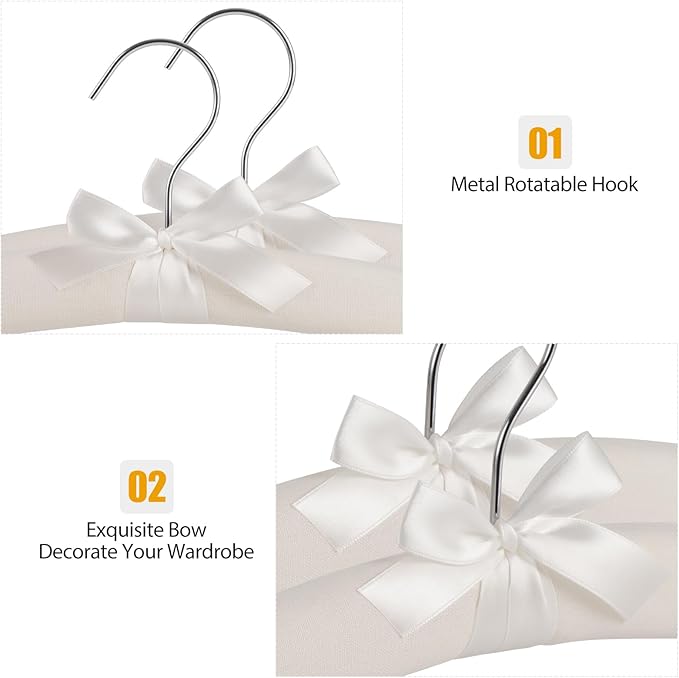 VWV 4-Pack Fabric Thickened Hangers with Adjustable Clips, Exquisite Fabrics, Suitable for Hanging high-end Dresses, Skirts, Pajamas, Wedding Gowns. Women's Thickened Hangers