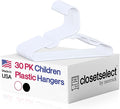 Childrens Hangers 30 Pack - 11.75 Inch Plastic Kids Hangers for Closet, Baby Hangers for Children Clothes Sizes 0 to 8, Non-Slip Infant Hangers with Shoulder Grooves, Made in USA | White