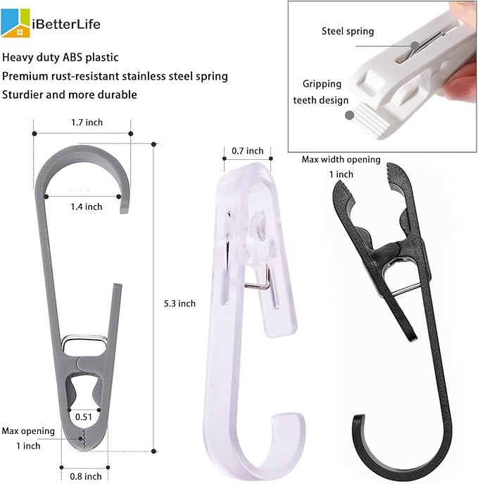 iBetterLife 4Pcs Laundry Hooks with Clips Hanger Heavy Duty Outdoor Clothes Pins, Closet Organizer Single Clamps Hanging Socks Boot Bras Underwear Kids Towels for Bathroom Wardrobe Kitchen Office