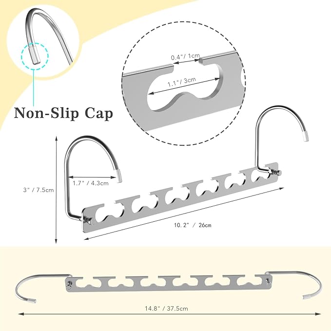 Space Saving Hangers - 20 Pack Metal Magic Closet Organizer, Stainless Steel Hanging System for College Dorm Room Essentials
