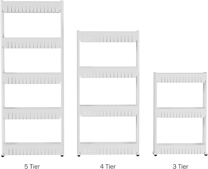 Slim Rolling Storage Cart - 5-Tier Utility Cart with Wheels for Bathroom, Kitchen, and Laundry Room - Bathroom Shelves by Lavish Home (White)
