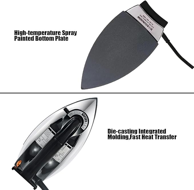 Dry Iron, No Steam No Holes, 9 Ft Cord, Non-Stick Soleplate, Overheat Safety Protection, Professional Electric Iron for Clothes & Industrial (Heavyweight （2.2kg))