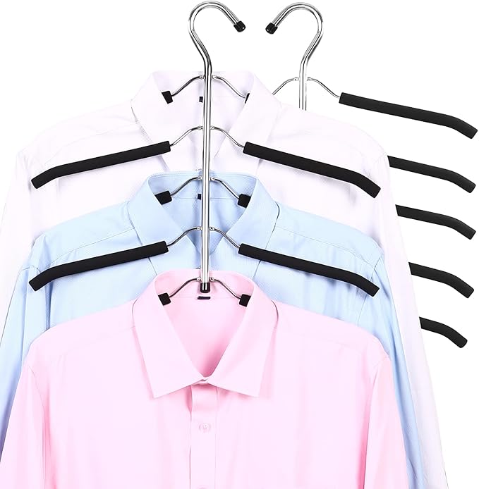 2 Pack 5 in 1 Metal Sweater Hangers Non Slip Stainless Steel Shirt Hangers Multi Layers Wardrobe Clothes Rack Heavy Duty Metal Space Saver Shirt Blouse Hanger Closet Storage Organizer