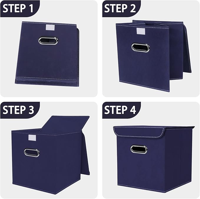 Closet Organizers Fabric Storage Bins With Lids Collapsible Cube Storage Organizer Basket With Handles,Storage Boxes for Clothes Storage,Office,Laundry,Shelves,6 Pack,（Navy Blue）
