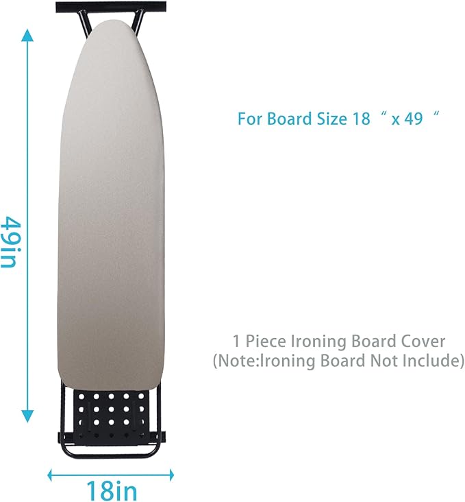 BNDX Ironing Board Cover 18x49 - Silicone Coating Scorch Resistant Padding,Extra Thick Heavy Duty Padded 4 Layers, Bongee Cord Edge,2 Click Buckles for Smooth Iron, Cinder
