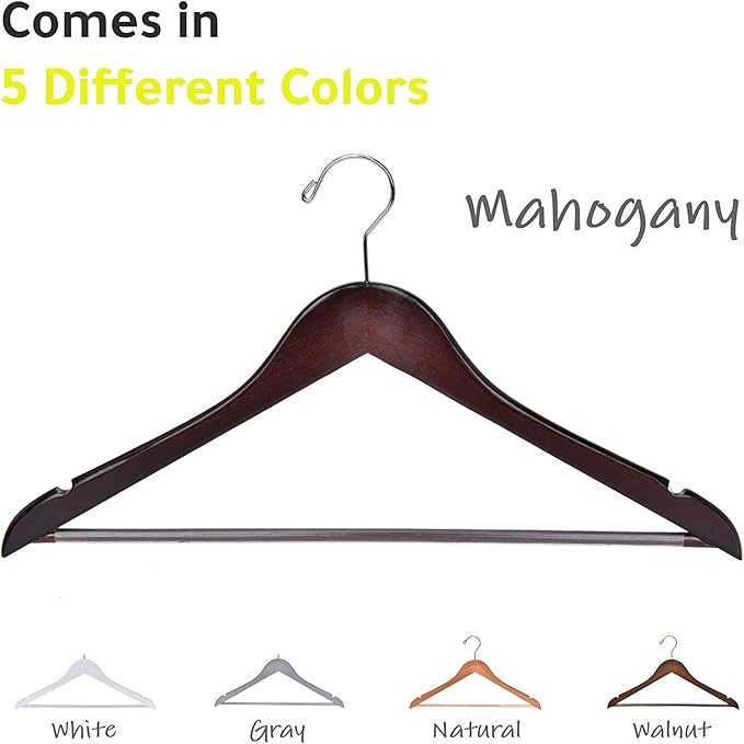 Quality Wooden Hangers - Slightly Curved Hanger 30-Pack Sets - Solid Wood Coat Hangers with Stylish Chrome Hooks - Heavy-Duty Clothes, Jacket, Shirt, Pants, Suit Hangers (Mahogany, 30)