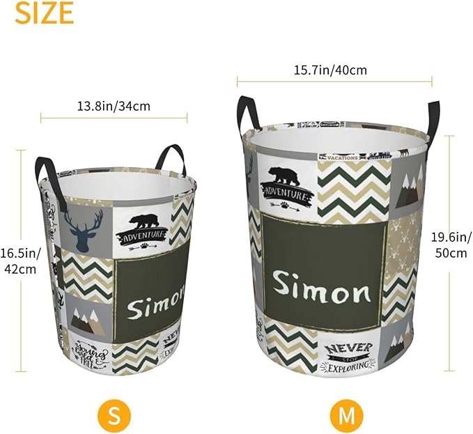 Green Deer Personalized Laundry Hamper Custom with Name Collapsible Waterproof Storage Basket with Handles for Bedroom Clothes Toys.
