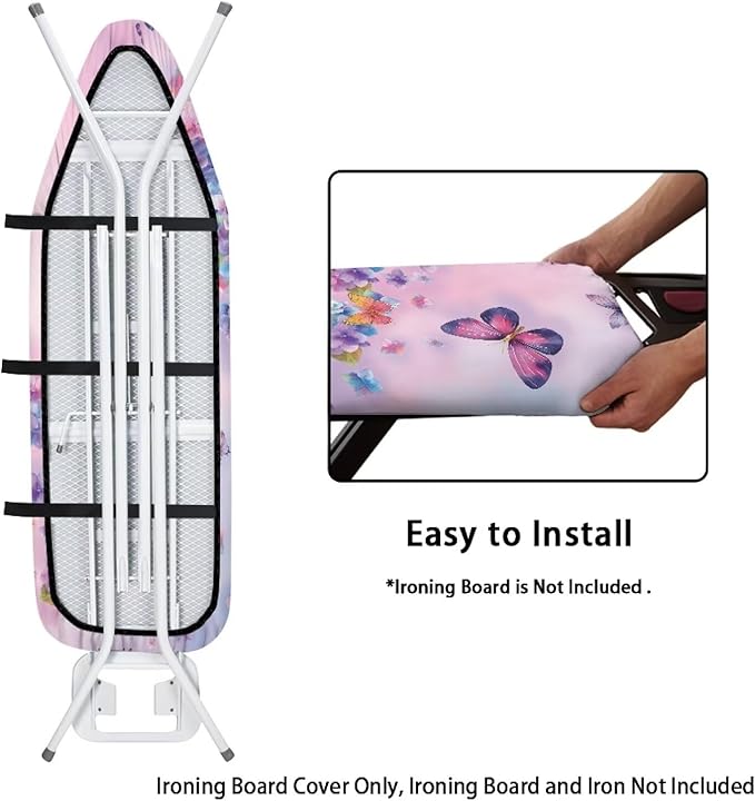 Butterfly Flower Iron Board Cover with Padding Stantard Size 15x54 inch Ironing Board Cover Hook and Loop Fasteners Pressing Cloth for Ironing