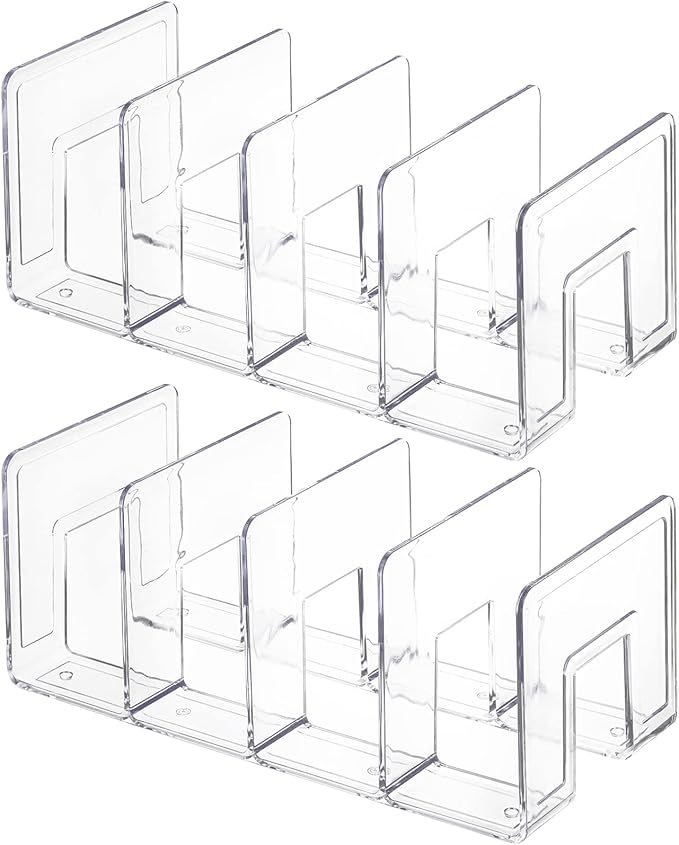 Lawei 4 Pack Acrylic File Sorter, 4-Section Clear Desktop File Folder Holder Organizer, Thick Office Storage Stand Rack for Book, Envelopes, Mail, Document, Notebook, Binder, Purse, Clutch Divider
