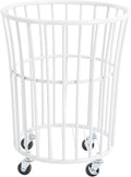 Metal Laundry Basket, Rolling Laundry Hamper with Wheels, Round Mesh Iron Basket Storage Clothes Organizer with Locking Casters for Laundry Room Bathroom Bedroom Closet Dorm (White)