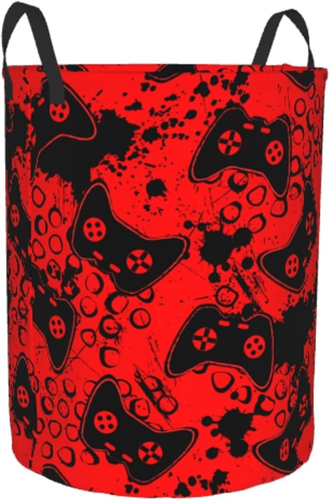 Game Joysticks Red Background Round Laundry Hamper Storage Basket Toys Clothes Organizer Bin For Home Bathroom Bedroom Dorm Nursery, 38l
