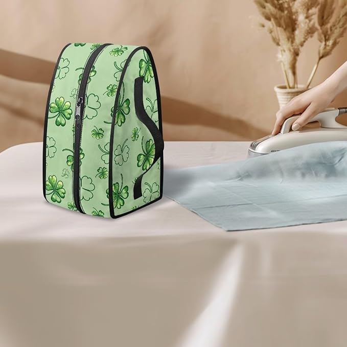 St Patricks Day Iron Portable Storage Bag with Zipper Closure Reusable Easy to Clean Clothes Iron Storage Case for Traveling Home, Four Leaf Clover