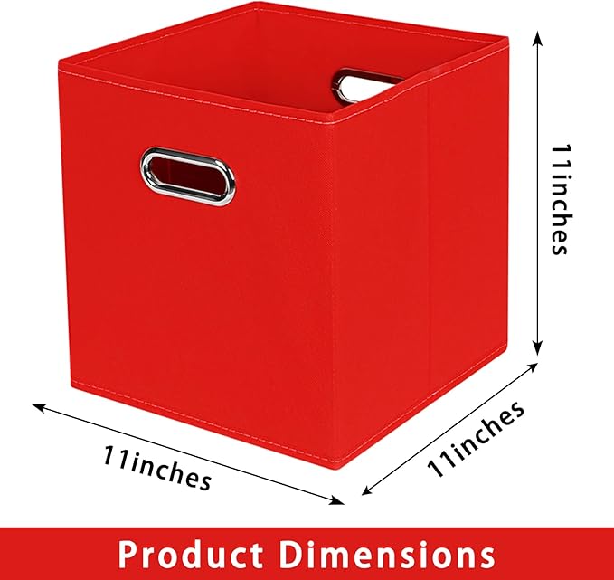 Fabric storage bins Cubes, Fabric Cube Organizer with Handle, Foldable Cube Bins for Cloth or Accessary Storage, 11x11x11, Set of 8, (Red)