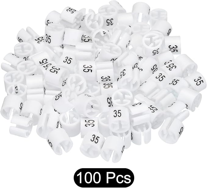 MECCANIXITY Clothes Hanger Marker Colored Hanger Sizer Garment Markers Tag (Number 35, White) for Garment Clothing Color Coding, Pack of 100 Pcs