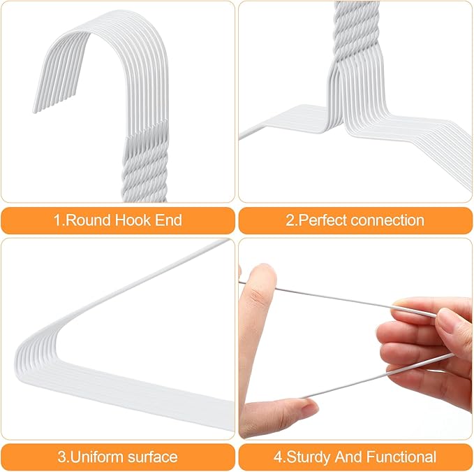 20 Pcs Wire Hangers Bulk 17.7" Dry Cleaner Hangers, Suit Holders for Home Caped Clothing (White)
