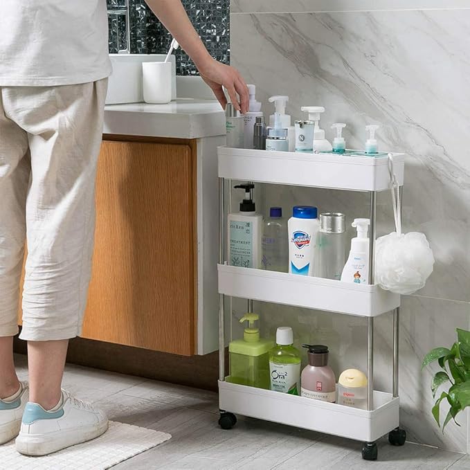 Modern Home 4-Tier Rolling Storage Cart with Bins – Slim Organizer for Bathroom, Kitchen, Laundry & Pantry – Mobile Utility Shelves with Wheels