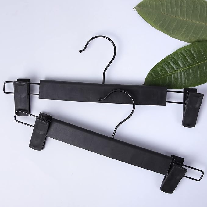 NORTHERN BROTHERS Pants and Skirt Hangers with Adjustable Clips, 50 Pack, Slim Non-Slip Clip Hangers, 360 Degree Swivel Hook, Black