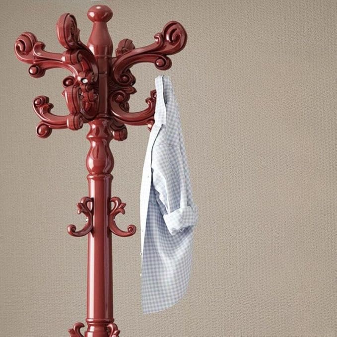 CraftThink Pine Coat Rack, Free Standing Tree Hanger Coat Tree for Clothes, Hats, Bags, Purses, with Double Prong Hooks, for Entryway, Hallway, Bedroom (Tripod Base 16" L x 16" W x 63" H, Red