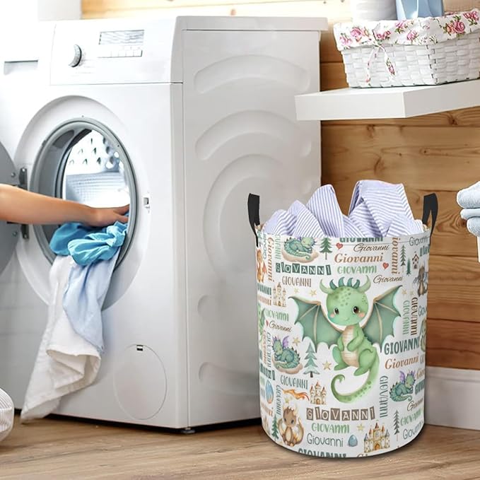 Dragon Laundry Basket,Personalized Laundry Hamper for Boys Girls,Custom Laundry Basket With Name, Customized Dirty Clothes Hamper for Bathroom Bedrooms,M-19.5"X 15.7"