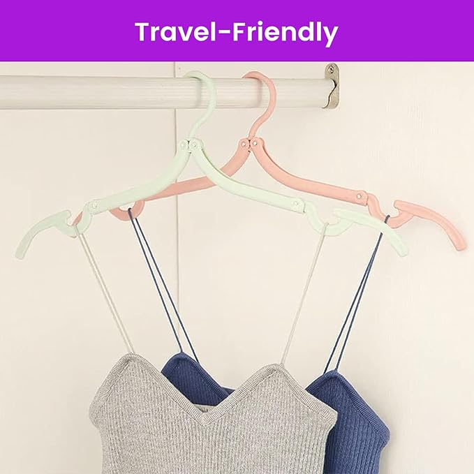 12 Foldable Travel Hangers with Clips, Folding Collapsible Clothes Hangers with Portable Clothesline, Cruise Camping Travel Essentials and Accessories - Black White Multicolor - 13 Piece Set