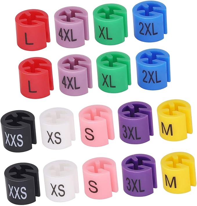90Pcs Plastic Clothes Hanger Markers Color-Coding Tags Assortment Kit for Organizing Garments Includes XXS to Markers for Easy Identification