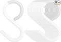 12-Pack Secure & Quiet Plastic S Hooks, Flexible Neck for Easy Twist & Lock, Completely Rust-Free, Holds up to 10 lbs, White, Large (3.5 inch)