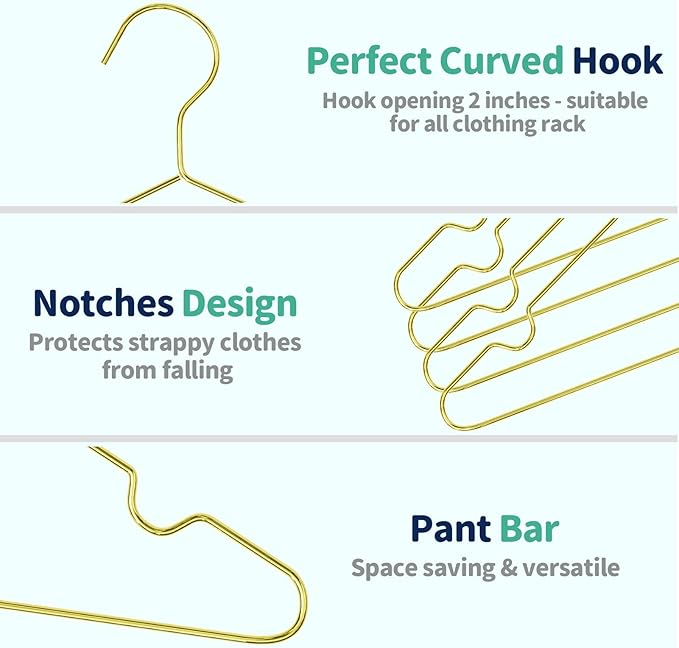 SPECILITE 60 Pack 11.8” Gold Kids Baby Metal Hangers with Notches for Toddler Clothes, Shirt, Children Coats, Infant Dress, Pants, 0.12" Thick Space Saving, Heavy Duty
