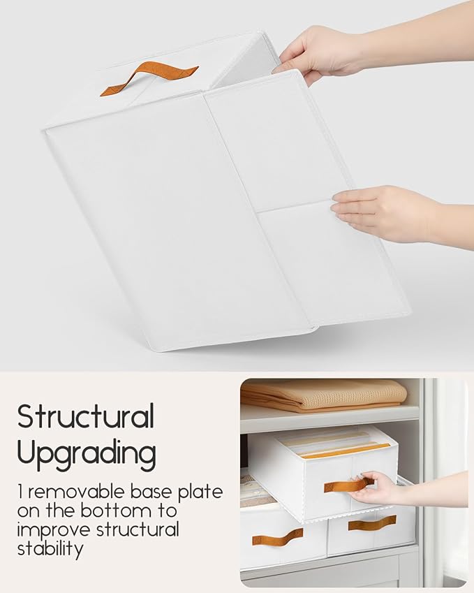 Purse Organizer for Closet, Fabric Handbag Storage Organizer with Handles, Foldable Bag Organizer Drawer for Flat Handbags, Clothes, Towels or Pants, Closet Storage Organizer, White, 6 Pack