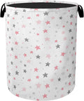 Cute Pink Stars Foldable Canvas Laundry Basket with Handles - Toy Organizer, Heavy Duty for Home，Bedroom, Dorm, Bathroom