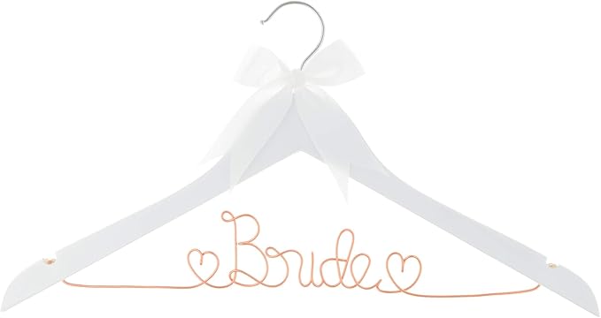 Ella Celebration Bride to Be Wedding Dress Hanger Wooden and Wire Hangers for Brides Gowns, Dresses (White with Rose Gold Wire)
